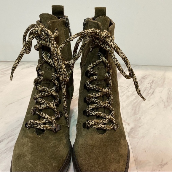 Aquatalia Ihana Water Resistant Lace Up Green Suede Heeled Boot 7M - Picture 11 of 13